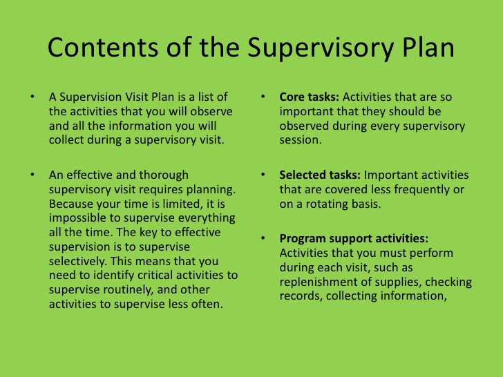 Supervisory goals for supervisory plan